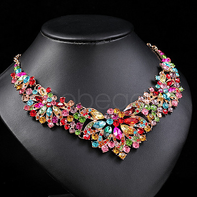 Flower Alloy Rhinestone Pendant Necklaces & Stud Dangle Earrings Sets WG73580-01-1