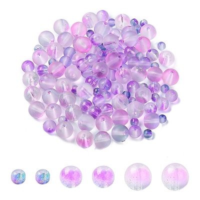 150Pcs 3 Styles Frosted Spray Painted Glass Beads Strands GLAA-YW0004-34D-1