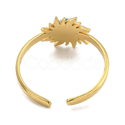 Ion Plating(IP) 304 Stainless Steel Synthetic Turquoise Cuff Rings G-Z056-01G-04-1