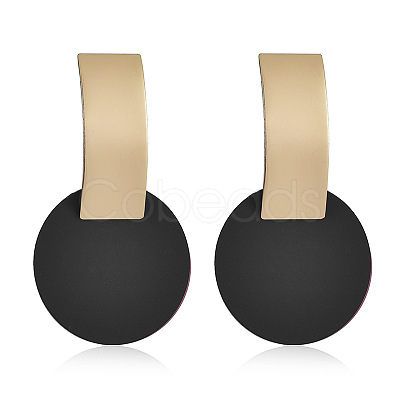 Rectangle with Flat Round Alloy Dangle Stud Earrings FS-WGDFF34-07-1