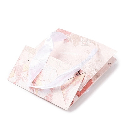 Flower Oil Painting Print Rectangle Paper Gift Storage Bags with Ribbon Handles ABAG-A011-01F-1
