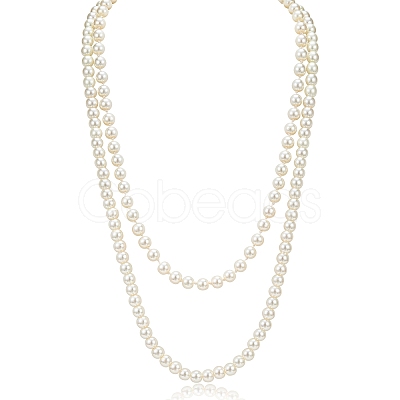 Baking Paint Pearlized Glass Pearl Round Beaded Long Necklaces NJEW-SW00066-03-1