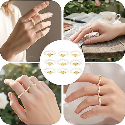 Natural Freshwater Pearl & 304 Stainless Steel Bead Finger Rings RJEW-FS00001-03-1