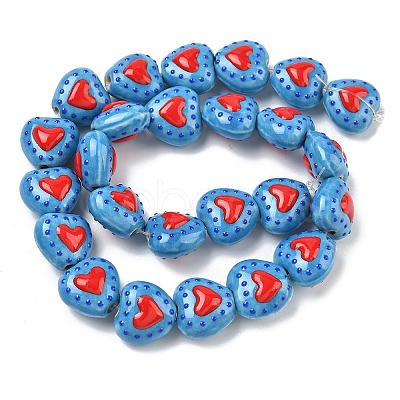 Heart Pattern Handmade Porcelain Enamel Beads PORC-G016-03K-1
