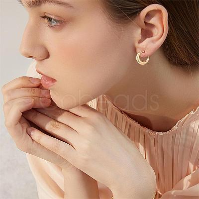 Crescent Moon Chunky Stud Earrings Half Hoop Earrings Open Oval Drop Earrings Teardrop Hoop Dangle Earrings Pull Through Hoop Earrings Statement Jewelry Gift for Women JE1089C-1