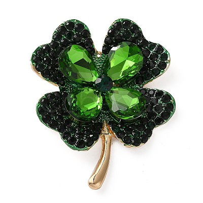 Clover Alloy Rhinestone Lapel Pins for Backpack Clothes X-JEWB-H032-02G-1