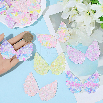 30Pcs 5 Colors Wing Polyester and Sequins Computerized Embroidery Cloth Iron on/Sew on Patches DIY-GF0012-54-1