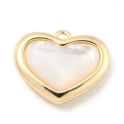 Brass Pave Shell Heart Charms KK-L211-016G-1