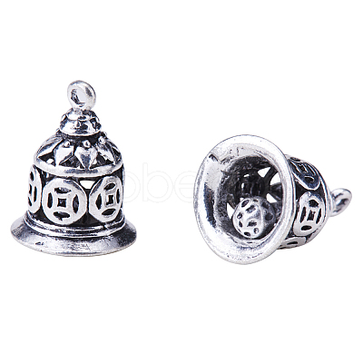 10Pcs Antique Silver Brass Christmas Bell Charms Pendants for Jewelry Making Antique Size 15x11mm KK-PH0001-02AS-1