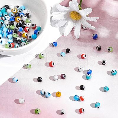 150 Pcs 10 Colors Handmade Evil Eye Lampwork Round Beads LAMP-NB0001-29-1