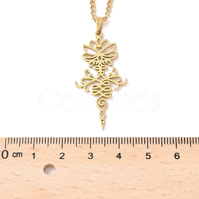 304 Stainless Steel Hollow Cut Yoga Om Lotus Flower Pendant Necklaces NJEW-Z073-02G-06-1