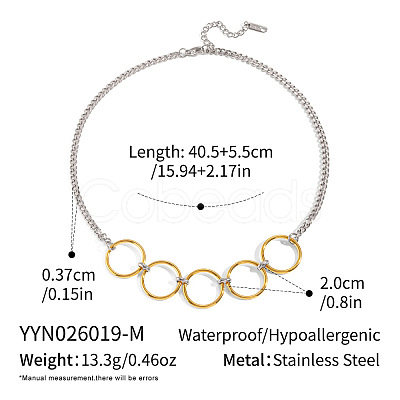 Duo Tone 304 Stainless Steel Multi Ring Link Pendant Necklaces for Women JU1361-2-1
