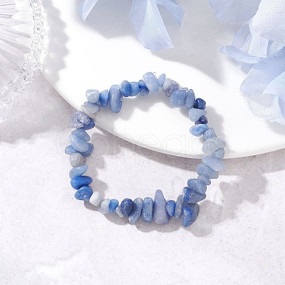 Dyed & Heated Natural Blue Aventurine Chip Beaded Stretch Bracelets for Men Women BJEW-JB12089-01-1