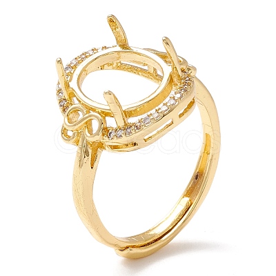 Brass Cubic Zirconia Adjustable Solitaire Ring Components KK-K266-10G-1