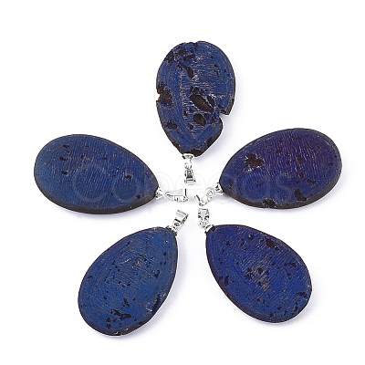 Electroplate Natural Druzy Geode Agate Pendants G-S344-59A-02-1