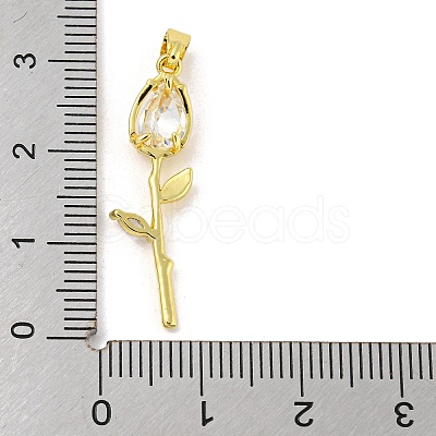 Rose Flower for Valentine's Day Golden Rack Plating Brass Micro Pave Cubic Zirconia Pendants KK-R153-01B-G-1