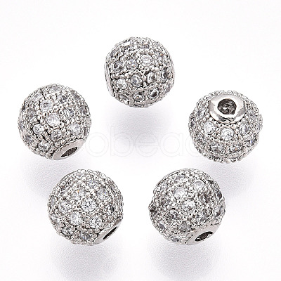 Rack Plating Brass Cubic Zirconia Beads ZIRC-S001-8mm-A02-1