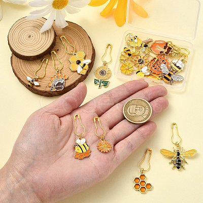 20Pcs Bees Theme Alloy Enamel Locking Stitch Marker HJEW-CJ00066-1
