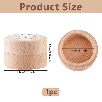 Round Printed Wood Baby Tooth Keepsake Cases with Lids CON-WH0099-75B-1