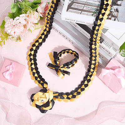 Polyester Graduation Honor Ribbon & Braided Bracelets & Brooch Sets AJEW-WH20816-001A-1