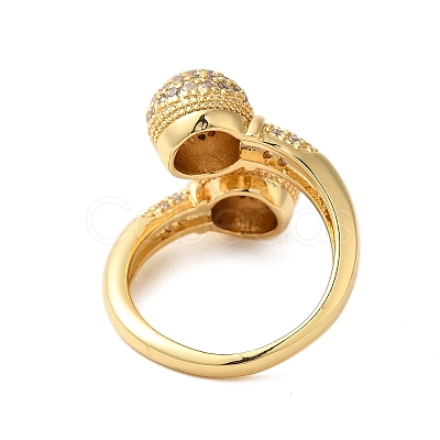 Round Brass Micro Pave Clear Cubic Zirconia Open Cuff Rings for Women RJEW-A046-10G-1