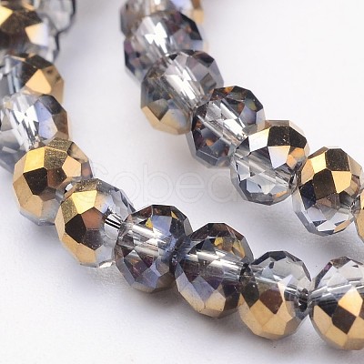 Half Plated Faceted Rondelle Electroplate Glass Beads Strands GLAA-A024C-HP06-1