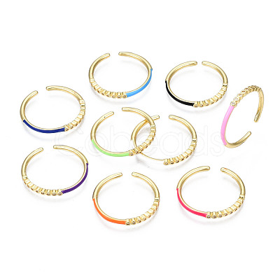 Golden Brass Enamel Cuff Rings RJEW-Q165-006-NR-1