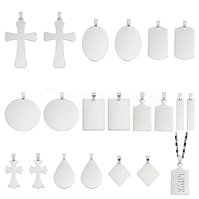 20Pcs 10 Styles Stainless Steel Stamping Blank Tag Pendants STAS-WR0001-09-1