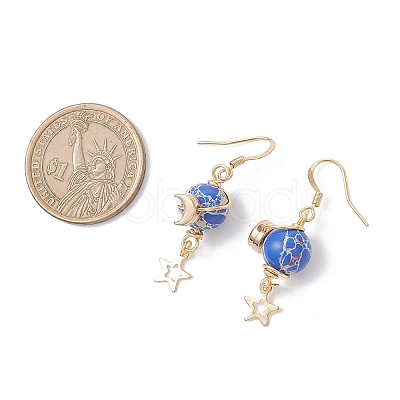 Moon Copper Wire Wrapped Synthetic Imperial Jasper Bead & CCB Plastic & 201 Stainless Steel Dangle Earrings EJEW-JE06654-01-1