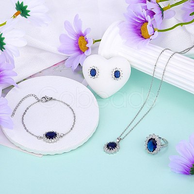Cubic Zirconia Oval Pendant Necklace & Link Bracelet & Cuff Ring & Stud Earrings SJEW-SZC0001-01C-1