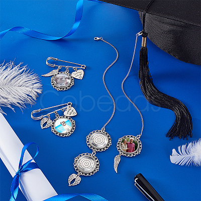 9Pcs Brass Chain Pendant Decoration and Stainless Steel Brooches HJEW-GA00052-02-1
