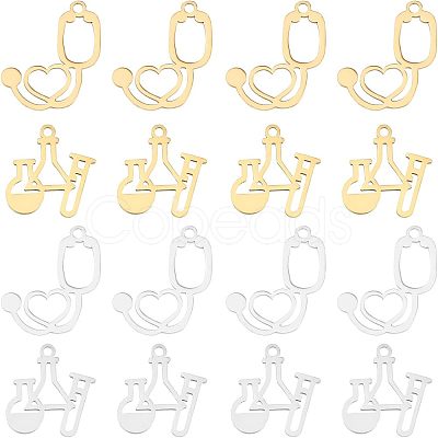16Pcs 4 Style 201 Stainless Steel Charms STAS-DC0006-17-1