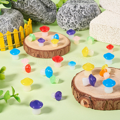 30Pcs 2 Styles Luminous Resin Mushroom Ornament RESI-TA0004-04B-1