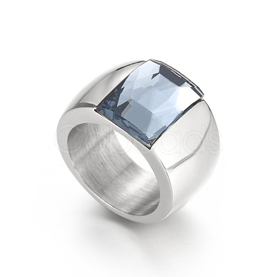 304 Stainless Steel & Glass Finger Rings FS-WGBA2F3-48-1