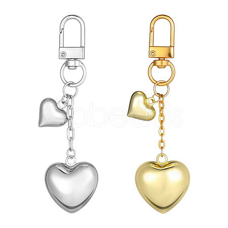 2Pcs 2 Colors Brass Heart Pendant Decorations HJEW-PH02507-1