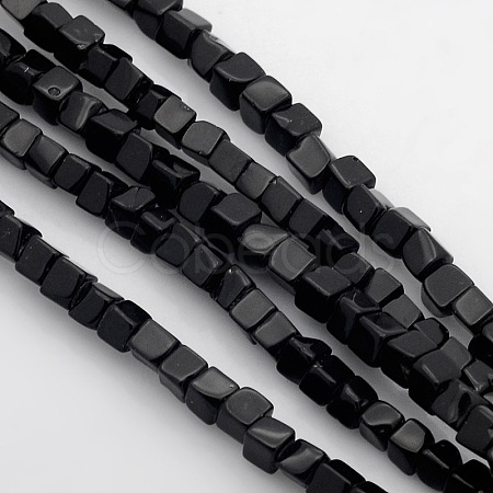 Cube Natural Black Stone Beads Strands X-G-P057-01-1