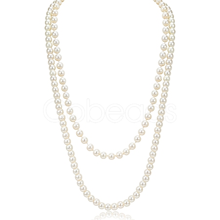 Baking Paint Pearlized Glass Pearl Round Beaded Long Necklaces NJEW-SW00066-03-1