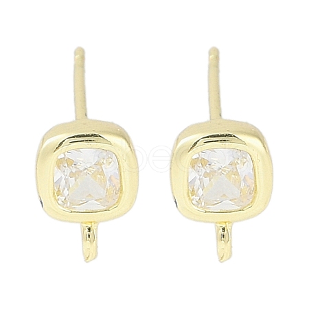Brass Pave Clear Cubic Zirconia Stud Earring Findings KK-F875-01G-1