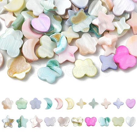60Pcs 6 Styles Macaron Color Natural Shell Dyed Beads BSHE-CJ0001-13-1
