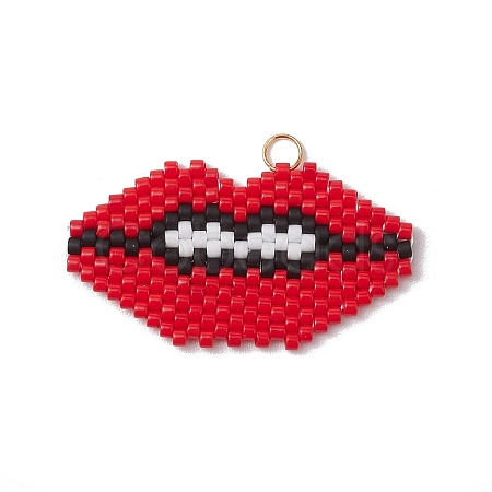 Handmade Glass Seed Beads Lip Pendants PALLOY-CJ00136-1