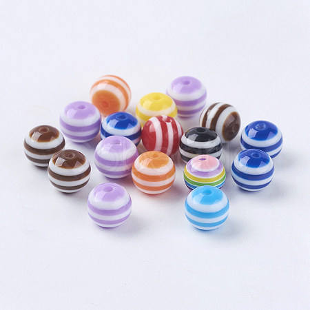 Mixed Color Round Striped Resin Chunky Beads X-RB017Y-1