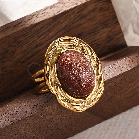Oval Synthetic Goldstone Finger Rings RJEW-M063-01G-19-1