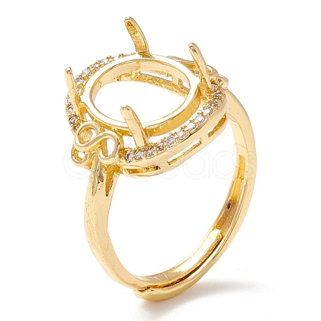 Brass Cubic Zirconia Adjustable Solitaire Ring Components KK-K266-10G-1