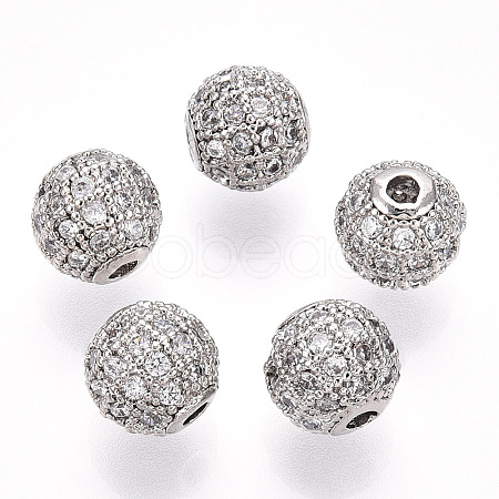 Rack Plating Brass Cubic Zirconia Beads ZIRC-S001-8mm-A02-1
