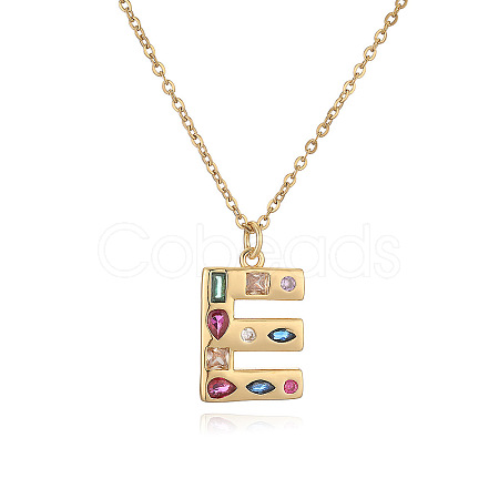 Brass Pave Colorful Cubic Zirconia Initial Pendant Necklaces for Women FS-WG02860-05-1