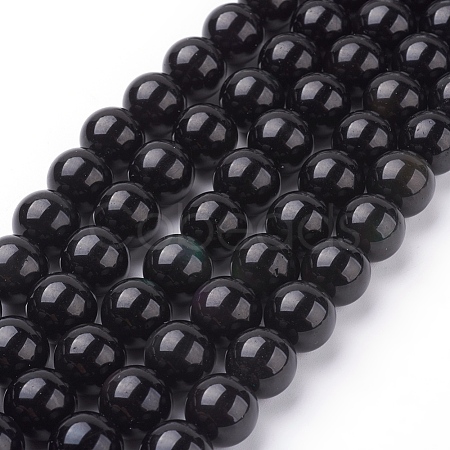 Natural Obsidian Beads Strands G-G099-12mm-24-1