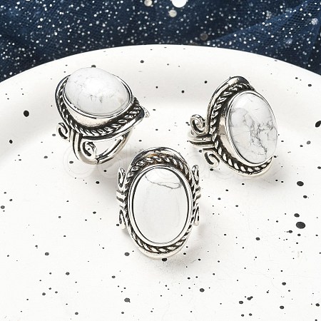 Natural Howlite Adjustable Rings RJEW-I108-01AS-01-1