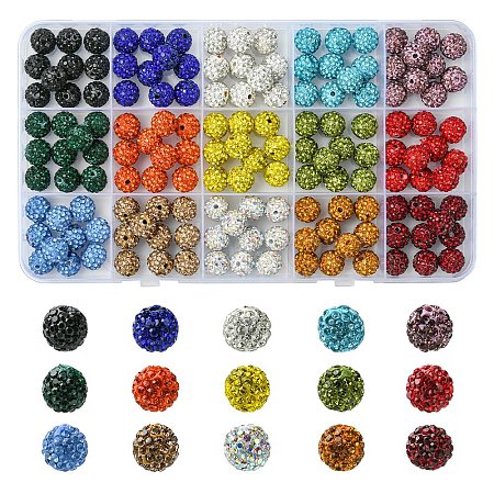 150Pcs 15 Colors Pave Disco Ball Beads RB-YW0001-27-1