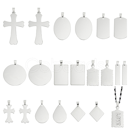 20Pcs 10 Styles Stainless Steel Stamping Blank Tag Pendants STAS-WR0001-09-1