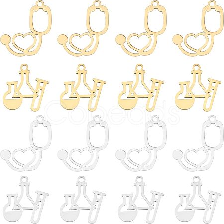16Pcs 4 Style 201 Stainless Steel Charms STAS-DC0006-17-1